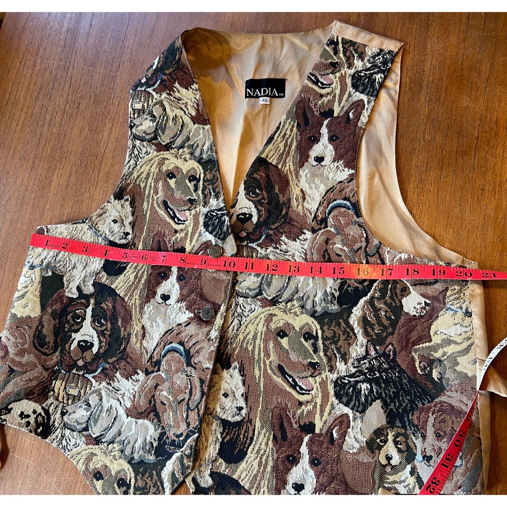 Nadia Vintage Dog Breed Tapestry Vest XL Brown Tan Corgi Retriever Cottagecore - Picture 4 of 6